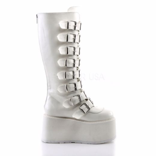 Product image of Demonia Damned-318 White Vegan Leather, 3 1/2 inch Platform Knee High Boot