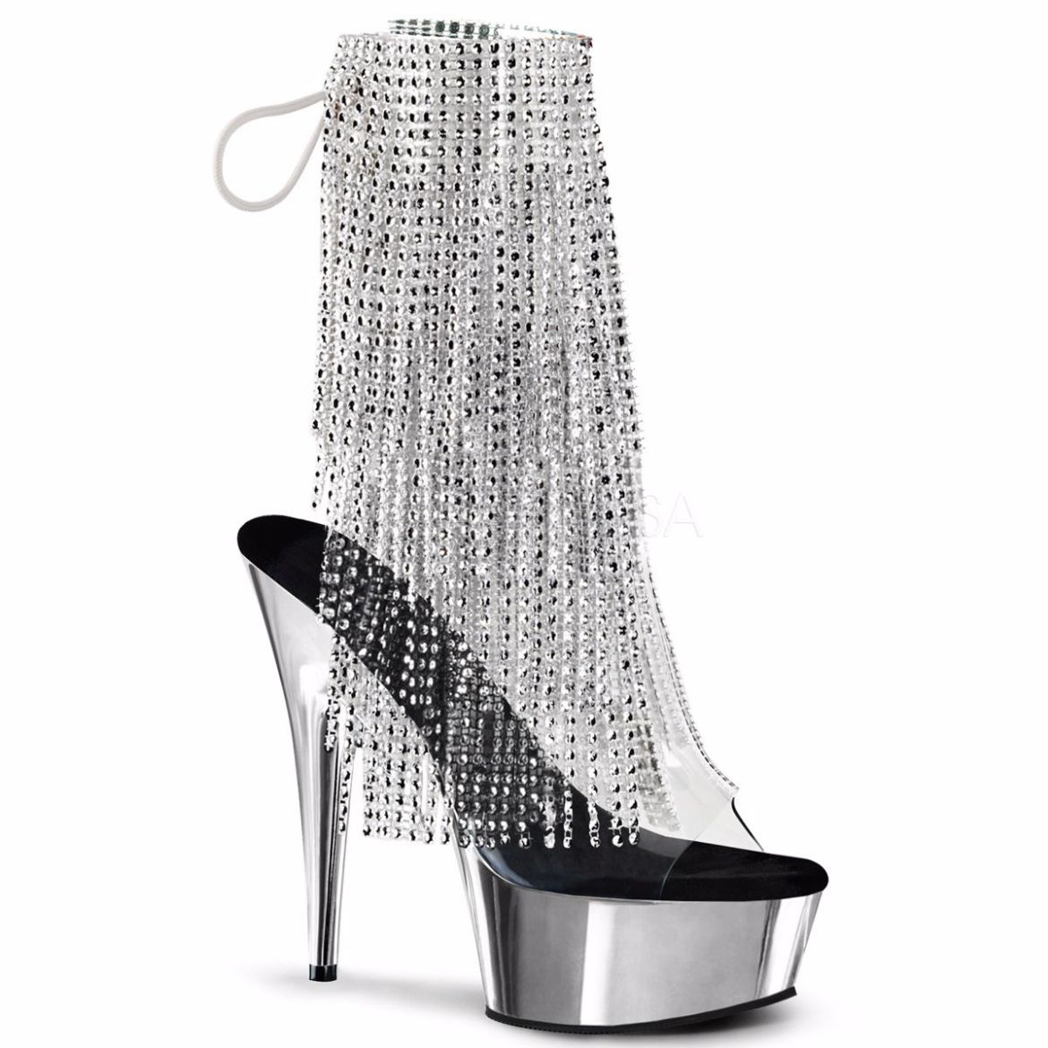 Product image of Pleaser Delight-1017Rsf Clear-Silver/Silver Chrome, 6 inch (15.2 cm) Heel, 1 3/4 inch (4.4 cm) Platform Ankle Boot