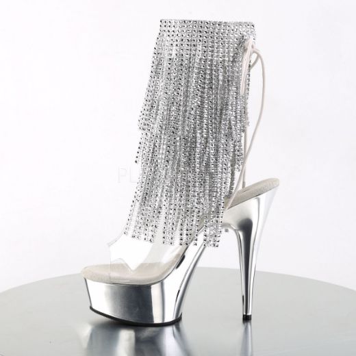 Product image of Pleaser Delight-1017Rsf Clear-Silver/Silver Chrome, 6 inch (15.2 cm) Heel, 1 3/4 inch (4.4 cm) Platform Ankle Boot