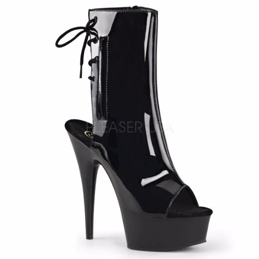 Product image of Pleaser Delight-1018 Black Patent/Black, 6 inch (15.2 cm) Heel, 1 3/4 inch (4.4 cm) Platform Ankle Boot