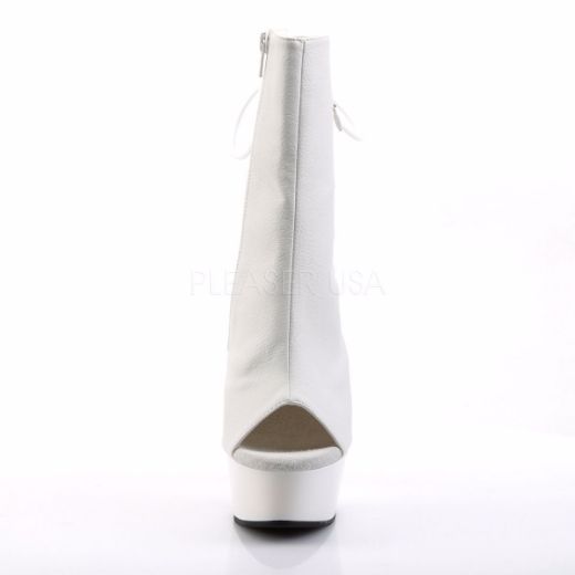 Product image of Pleaser Delight-1018 White Faux Leather/White, 6 inch (15.2 cm) Heel, 1 3/4 inch (4.4 cm) Platform Ankle Boot