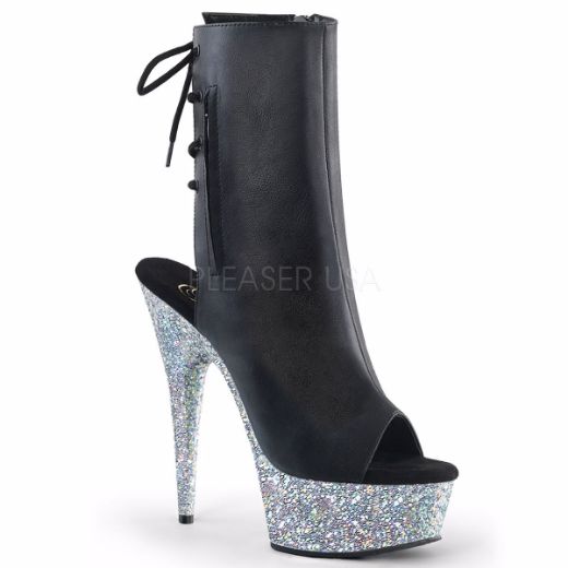 Product image of Pleaser Delight-1018Lg Black Faux Leather/Silver Multi Glitter, 6 inch (15.2 cm) Heel, 1 3/4 inch (4.4 cm) Platform Ankle Boot