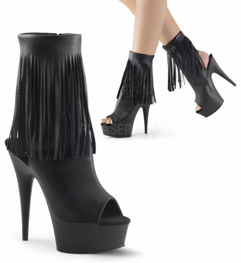 Product image of Pleaser Delight-1019 Black Faux Leather/Black Matte, 6 inch (15.2 cm) Heel, 1 3/4 inch (4.4 cm) Platform Ankle Boot