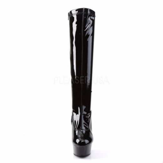 Product image of Pleaser Delight-2000 Black Stretch Patent/Black, 6 inch (15.2 cm) Heel, 1 3/4 inch (4.4 cm) Platform Knee High Boot