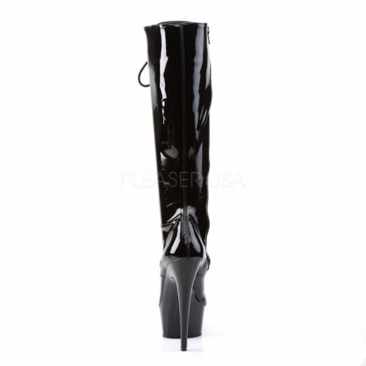 Product image of Pleaser Delight-2023 Black Stretch Patent/Black, 6 inch (15.2 cm) Heel, 1 3/4 inch (4.4 cm) Platform Knee High Boot