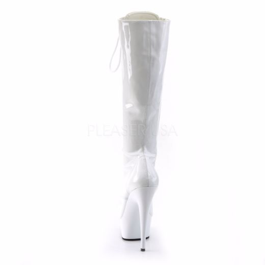 Product image of Pleaser Delight-2023 White Stretch Patent/White, 6 inch (15.2 cm) Heel, 1 3/4 inch (4.4 cm) Platform Knee High Boot