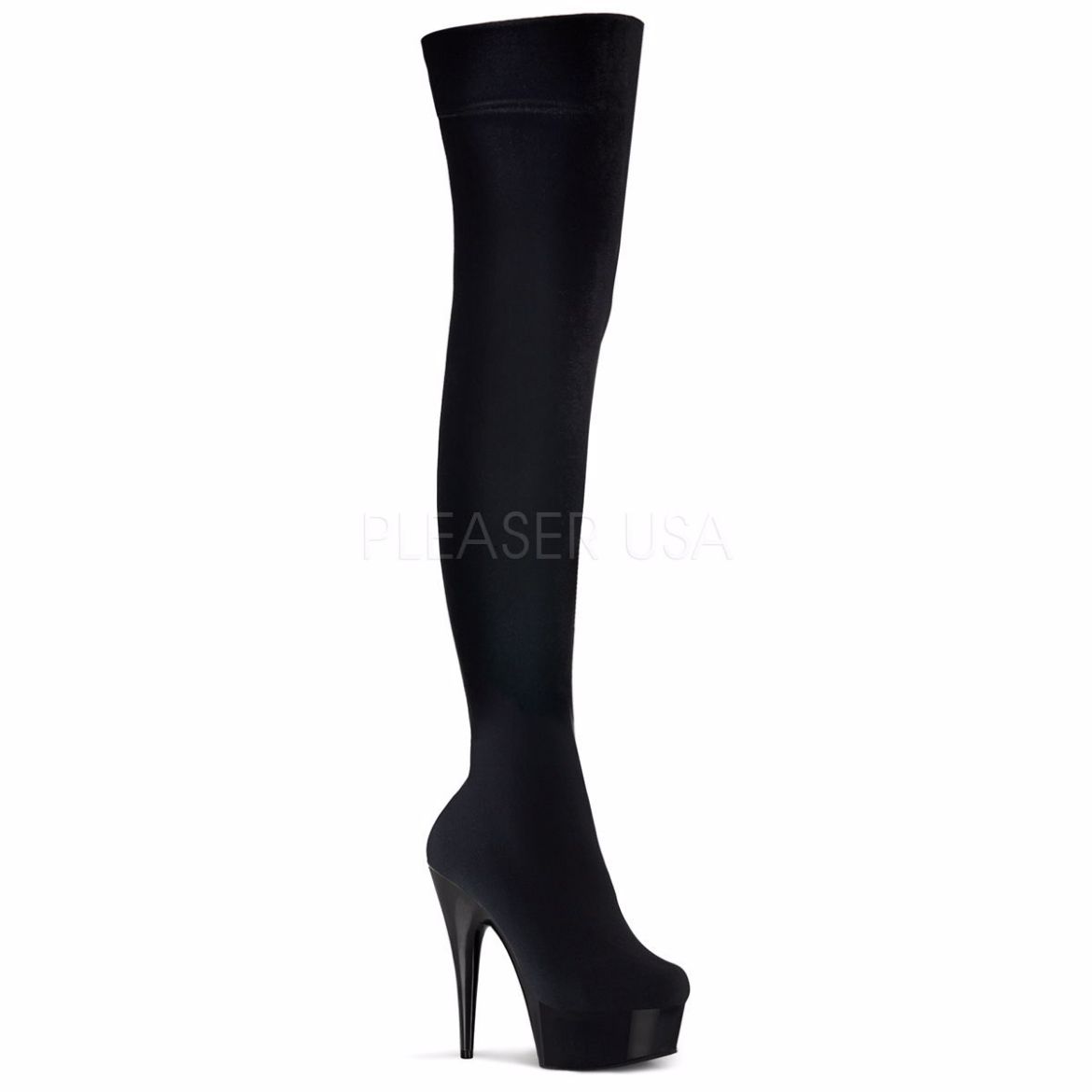 Product image of Pleaser Delight-3002 Black Stretch Velvet/Black, 6 inch (15.2 cm) Heel, 1 3/4 inch (4.4 cm) Platform Thigh High Boot