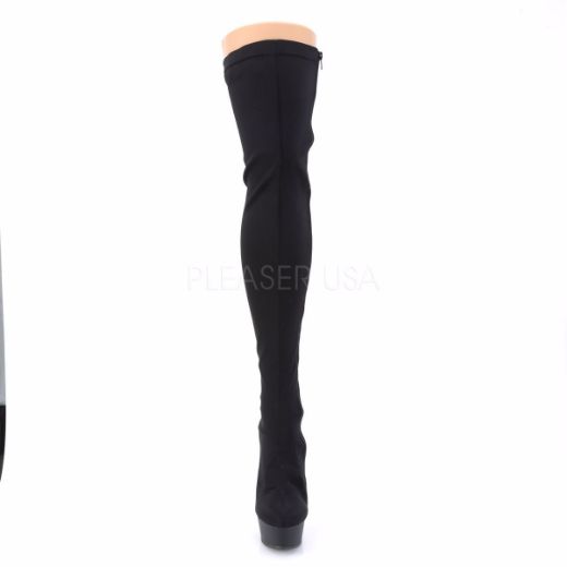 Product image of Pleaser Delight-3003 Black Lycra/Black Matte, 6 inch (15.2 cm) Heel, 1 3/4 inch (4.4 cm) Platform Thigh High Boot