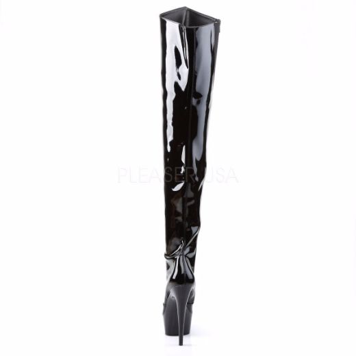 Product image of Pleaser Delight-3010 Black Patent/Black, 6 inch (15.2 cm) Heel, 1 3/4 inch (4.4 cm) Platform Thigh High Boot