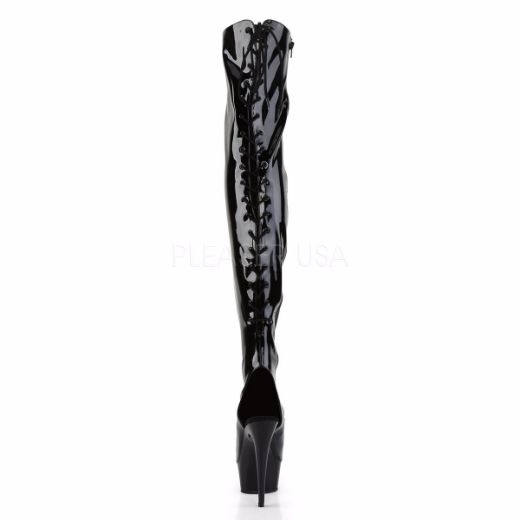 Product image of Pleaser Delight-3017 Black Stretch Patent/Black, 6 inch (15.2 cm) Heel, 1 3/4 inch (4.4 cm) Platform Thigh High Boot
