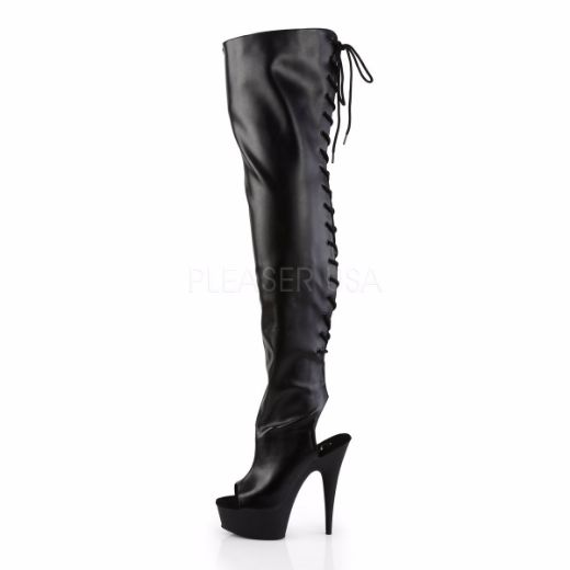 Product image of Pleaser Delight-3017 Black Stretch Faux Leather/Black, 6 inch (15.2 cm) Heel, 1 3/4 inch (4.4 cm) Platform Thigh High Boot