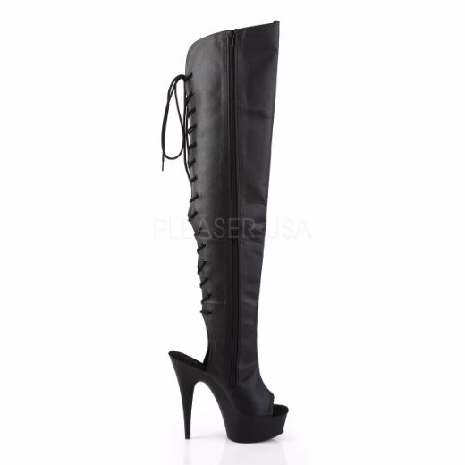 Product image of Pleaser Delight-3019 Black Faux Leather/Black Matte, 6 inch (15.2 cm) Heel, 1 3/4 inch (4.4 cm) Platform Thigh High Boot