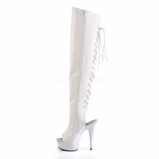 Product image of Pleaser Delight-3019 White Faux Leather/White, 6 inch (15.2 cm) Heel, 1 3/4 inch (4.4 cm) Platform Thigh High Boot