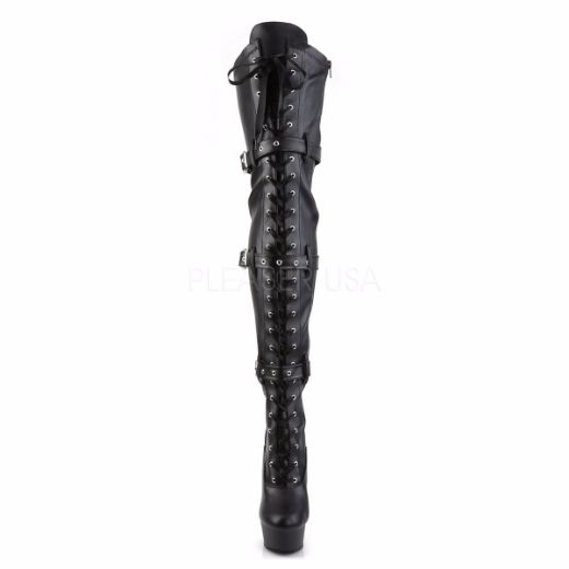 Product image of Pleaser Delight-3028 Black Stretch Faux Leather/Black Matte, 6 inch (15.2 cm) Heel, 1 3/4 inch (4.4 cm) Platform Thigh High Boot