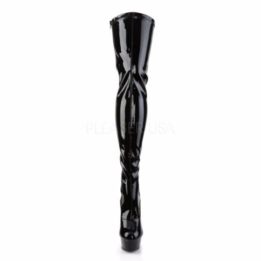 Product image of Pleaser Delight-3063 Black Stretch Patent/Black, 6 inch (15.2 cm) Heel, 1 3/4 inch (4.4 cm) Platform Thigh High Boot