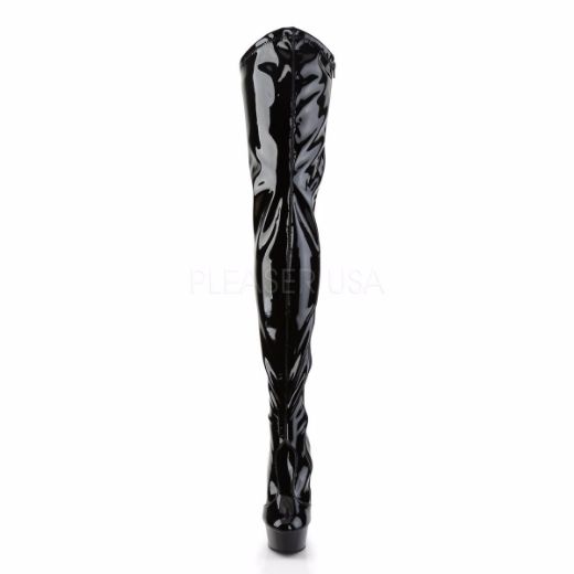 Product image of Pleaser Delight-4000 Black Stretch Patent/Black, 6 inch (15.2 cm) Heel, 1 3/4 inch (4.4 cm) Platform Thigh High Boot