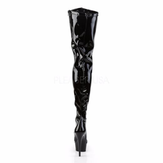 Product image of Pleaser Delight-4000 Black Stretch Patent/Black, 6 inch (15.2 cm) Heel, 1 3/4 inch (4.4 cm) Platform Thigh High Boot