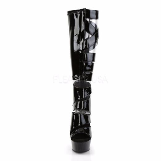 Product image of Pleaser Delight-600-49 Black Stretch Patent/Black, 6 inch (15.2 cm) Heel, 1 3/4 inch (4.4 cm) Platform Sandal Shoes