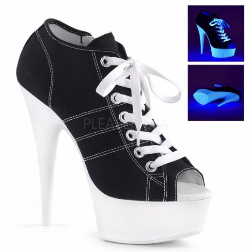 Product image of Pleaser Delight-600Sk-01 Black Canvas/Neon White, 6 inch (15.2 cm) Heel, 1 3/4 inch (4.4 cm) Platform Sandal Shoes