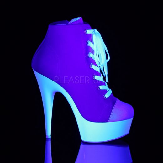 Product image of Pleaser Delight-600Sk-02 Pink Canvas/Neon White, 6 inch (15.2 cm) Heel, 1 3/4 inch (4.4 cm) Platform Ankle Boot