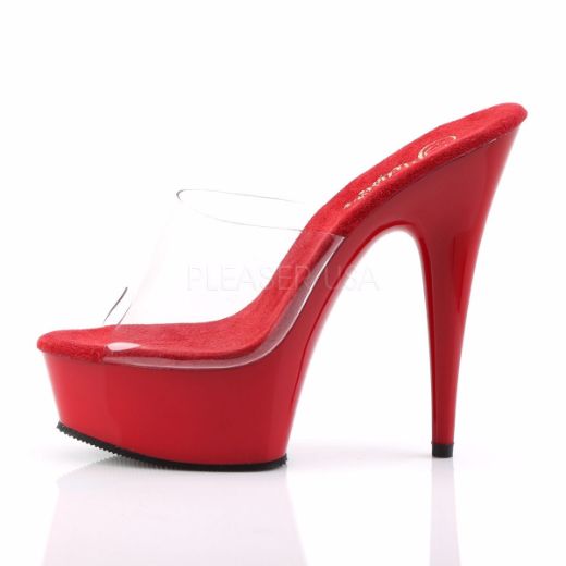 Product image of Pleaser Delight-601 Clear/Red, 6 inch (15.2 cm) Heel, 1 3/4 inch (4.4 cm) Platform Slide Mule Shoes