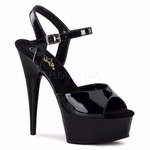 Product image of Pleaser Delight-609 Black Patent/Black, 6 inch (15.2 cm) Heel, 1 3/4 inch (4.4 cm) Platform Sandal Shoes
