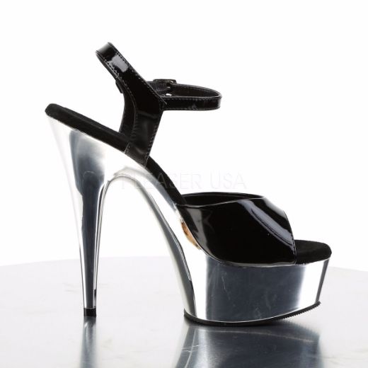 Product image of Pleaser Delight-609 Black/Silver Chrome, 6 inch (15.2 cm) Heel, 1 3/4 inch (4.4 cm) Platform Sandal Shoes