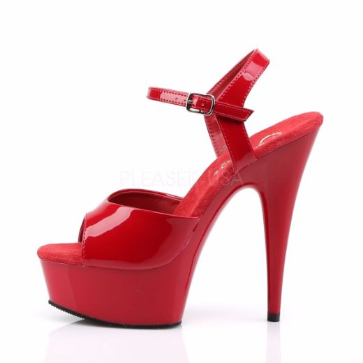 Product image of Pleaser Delight-609 Red Patent/Red, 6 inch (15.2 cm) Heel, 1 3/4 inch (4.4 cm) Platform Sandal Shoes
