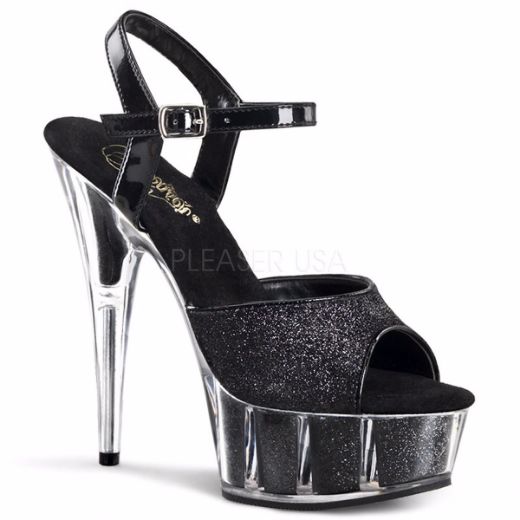 Product image of Pleaser Delight-609-5G Black Glitter/Black Glitter, 6 inch (15.2 cm) Heel, 1 3/4 inch (4.4 cm) Platform Sandal Shoes