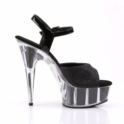 Product image of Pleaser Delight-609-5G Black Glitter/Black Glitter, 6 inch (15.2 cm) Heel, 1 3/4 inch (4.4 cm) Platform Sandal Shoes