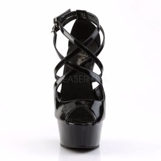 Product image of Pleaser Delight-612 Black/Black, 6 inch (15.2 cm) Heel, 1 3/4 inch (4.4 cm) Platform Sandal Shoes