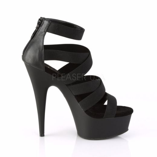 Product image of Pleaser Delight-659 Black Elastic Band-Faux Leather/Black Matte, 6 inch (15.2 cm) Heel, 1 3/4 inch (4.4 cm) Platform Sandal Shoes