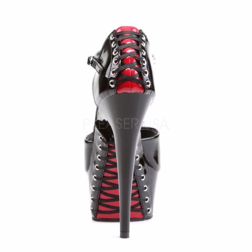 Product image of Pleaser Delight-660Fh Black-Red Patent/Black, 6 inch (15.2 cm) Heel, 1 3/4 inch (4.4 cm) Platform Sandal Shoes