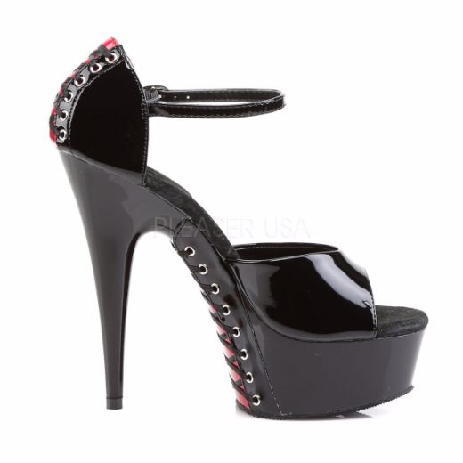 Product image of Pleaser Delight-660Fh Black-Red Patent/Black, 6 inch (15.2 cm) Heel, 1 3/4 inch (4.4 cm) Platform Sandal Shoes