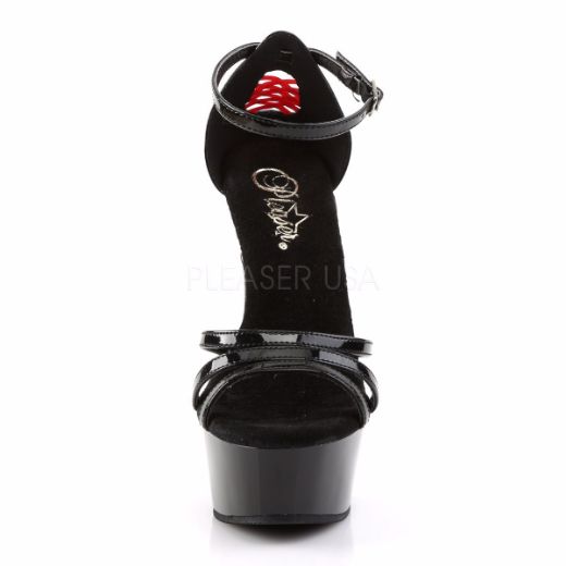 Product image of Pleaser Delight-662 Black Patent/Black, 6 inch (15.2 cm) Heel, 1 3/4 inch (4.4 cm) Platform Sandal Shoes