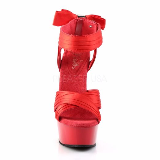 Product image of Pleaser Delight-668 Red Satin/Red, 6 inch (15.2 cm) Heel, 1 3/4 inch (4.4 cm) Platform Sandal Shoes