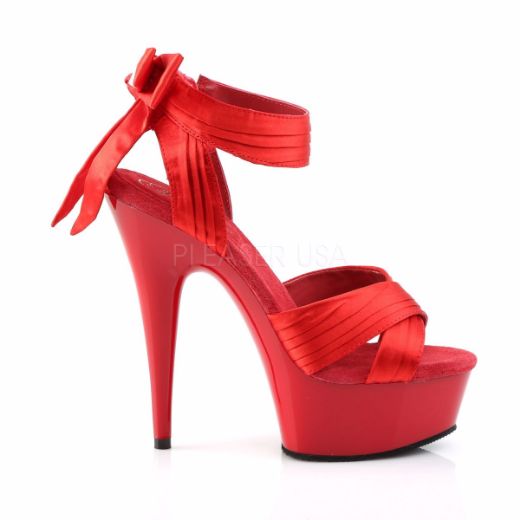 Product image of Pleaser Delight-668 Red Satin/Red, 6 inch (15.2 cm) Heel, 1 3/4 inch (4.4 cm) Platform Sandal Shoes