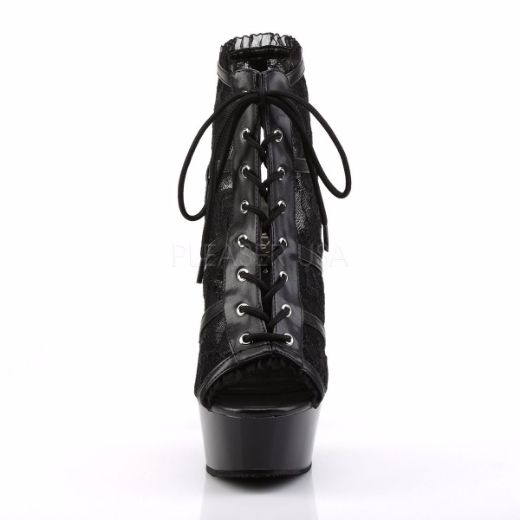 Product image of Pleaser Delight-696Lc Black Mesh-Lace/Black, 6 inch (15.2 cm) Heel, 1 3/4 inch (4.4 cm) Platform Ankle Boot