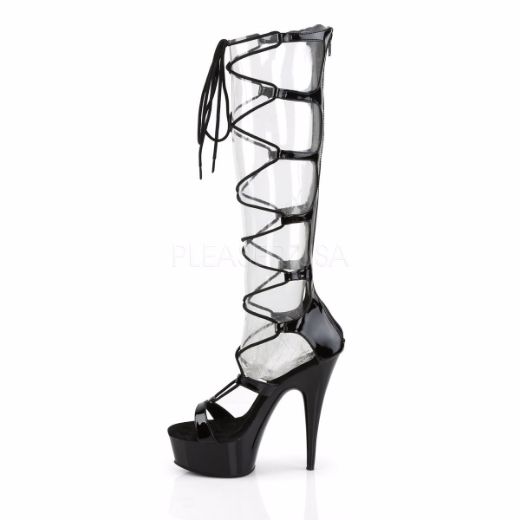 Product image of Pleaser Delight-698 Black Patent/Black, 6 inch (15.2 cm) Heel, 1 3/4 inch (4.4 cm) Platform Sandal Shoes