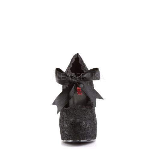 Product image of Demonia Demon-11 Black Satin-Black Lace, 5 inch (12.7 cm) Heel, 1 1/2 inch (3.8 cm) Platform Court Pump Shoes