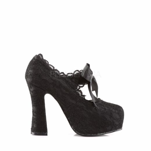 Product image of Demonia Demon-11 Black Satin-Black Lace, 5 inch (12.7 cm) Heel, 1 1/2 inch (3.8 cm) Platform Court Pump Shoes