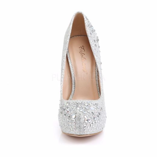 Product image of Fabulicious Destiny-06R Silver Glitter Mesh Fabric, 5 inch (12.7 cm) Heel, 1 inch (2.5 cm) Hidden Platform Pump Court Pump Shoes