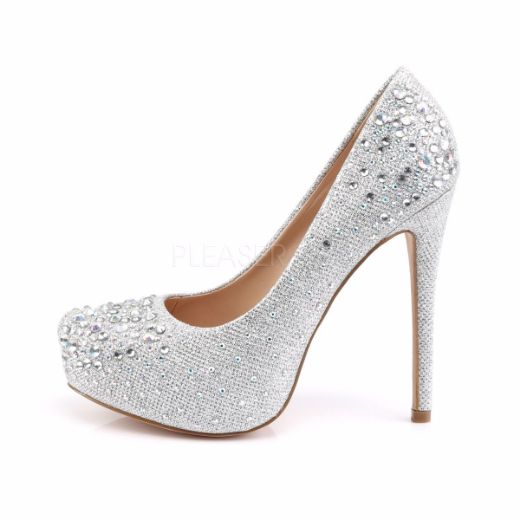 Product image of Fabulicious Destiny-06R Silver Glitter Mesh Fabric, 5 inch (12.7 cm) Heel, 1 inch (2.5 cm) Hidden Platform Pump Court Pump Shoes