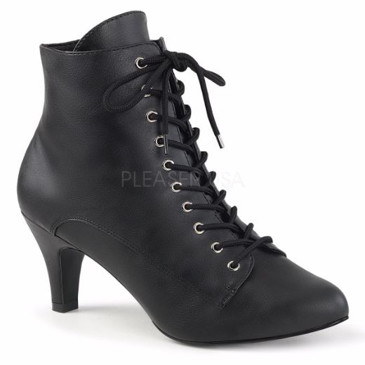 Product image of Pleaser Pink Label Divine-1020 Black Faux Leather, 3 inch (7.6 cm) Heel Ankle Boot