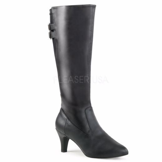 Product image of Pleaser Pink Label Divine-2018 Black Faux Leather, 3 inch (7.6 cm) Heel Knee High Boot