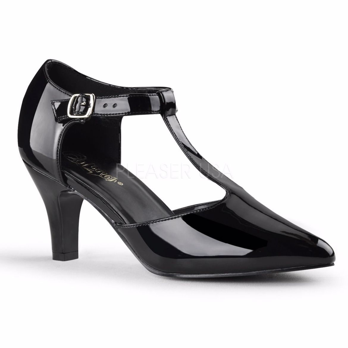 Product image of Pleaser Pink Label Divine-415 Black Patent, 3 inch (7.6 cm) Heel Court Pump Shoes