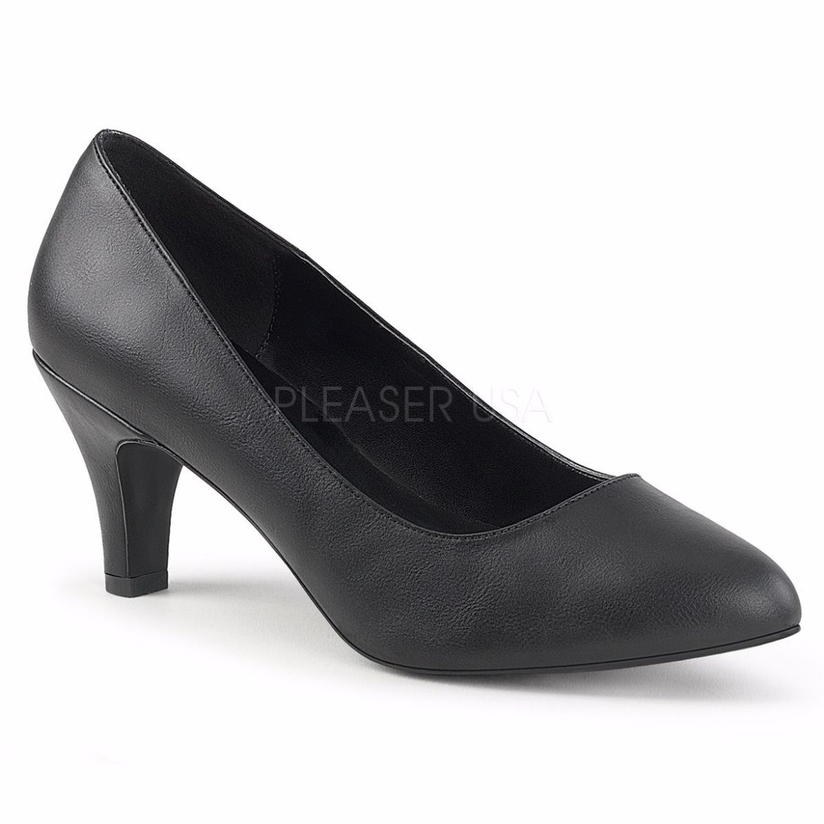 Product image of Pleaser Pink Label Divine-420 Black Faux Leather, 3 inch (7.6 cm) Heel Court Pump Shoes