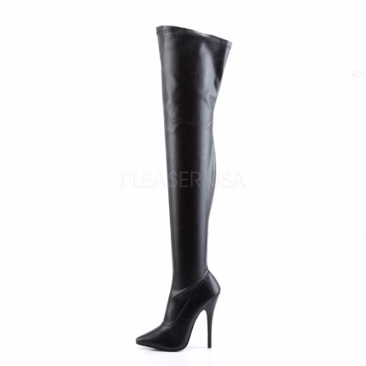 Product image of Devious Domina-3000 Black Stretch Pu, 6 inch (15.2 cm) Heel Thigh High Boot