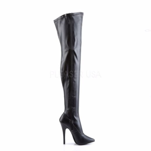 Product image of Devious Domina-3000 Black Stretch Pu, 6 inch (15.2 cm) Heel Thigh High Boot