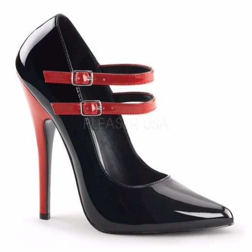 Product image of Devious Domina-442 Black-Red Patent, 6 inch (15.2 cm) Heel Court Pump Shoes